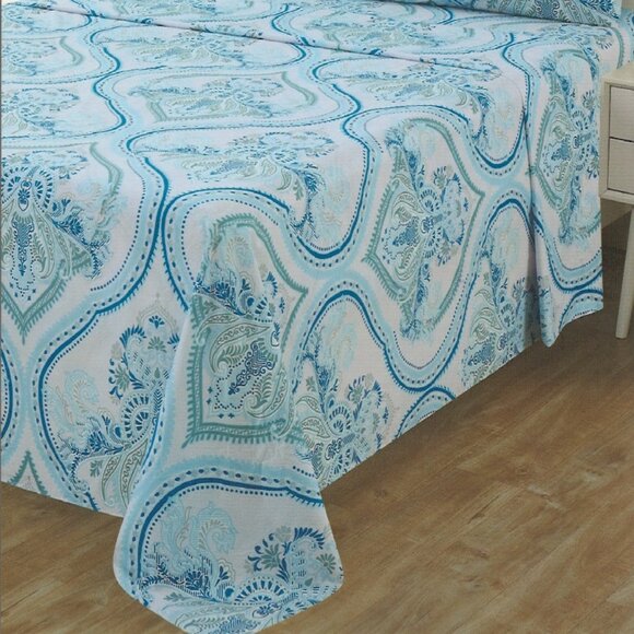 4 Piece Printed Bed Sheets Set Soft Blue Geometric Pattern Hotel Quality Luxury - Picture 2 of 3